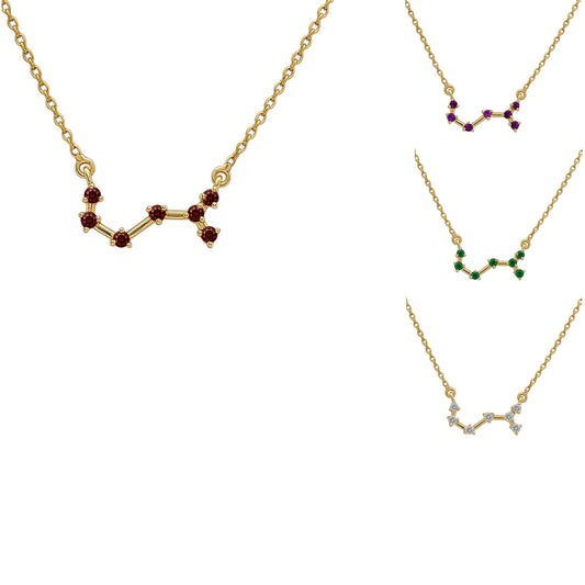 18K Gold Over Brass Zodiac Star Gemstone Necklace Dainty Jewelry TGN1008 NM-1039