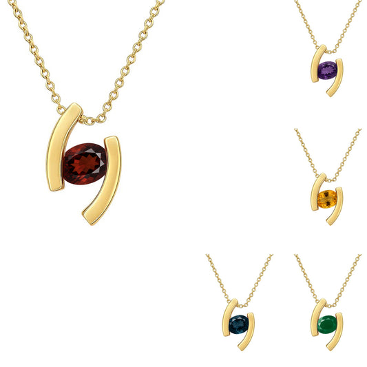 18K Gold Over Brass Colorful Birthstone Curved Bar Necklace for Women TGN1009 NM-1037