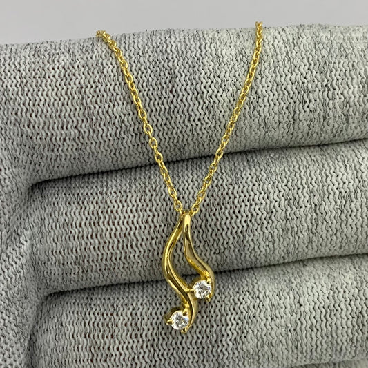 18K Gold Plated Two Stone Swirl Pendant Necklace Jewelry for Women TGN1010 NM-1036