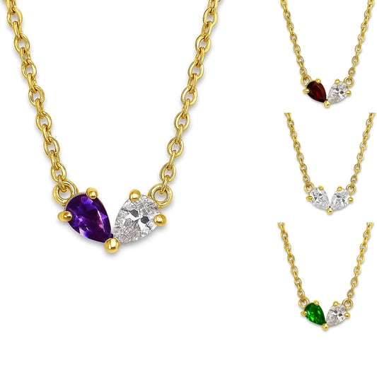 18K Gold Over Brass Two-Stone Heart Inspired Gemstone Pendant Necklace TGN1013 NM-1042