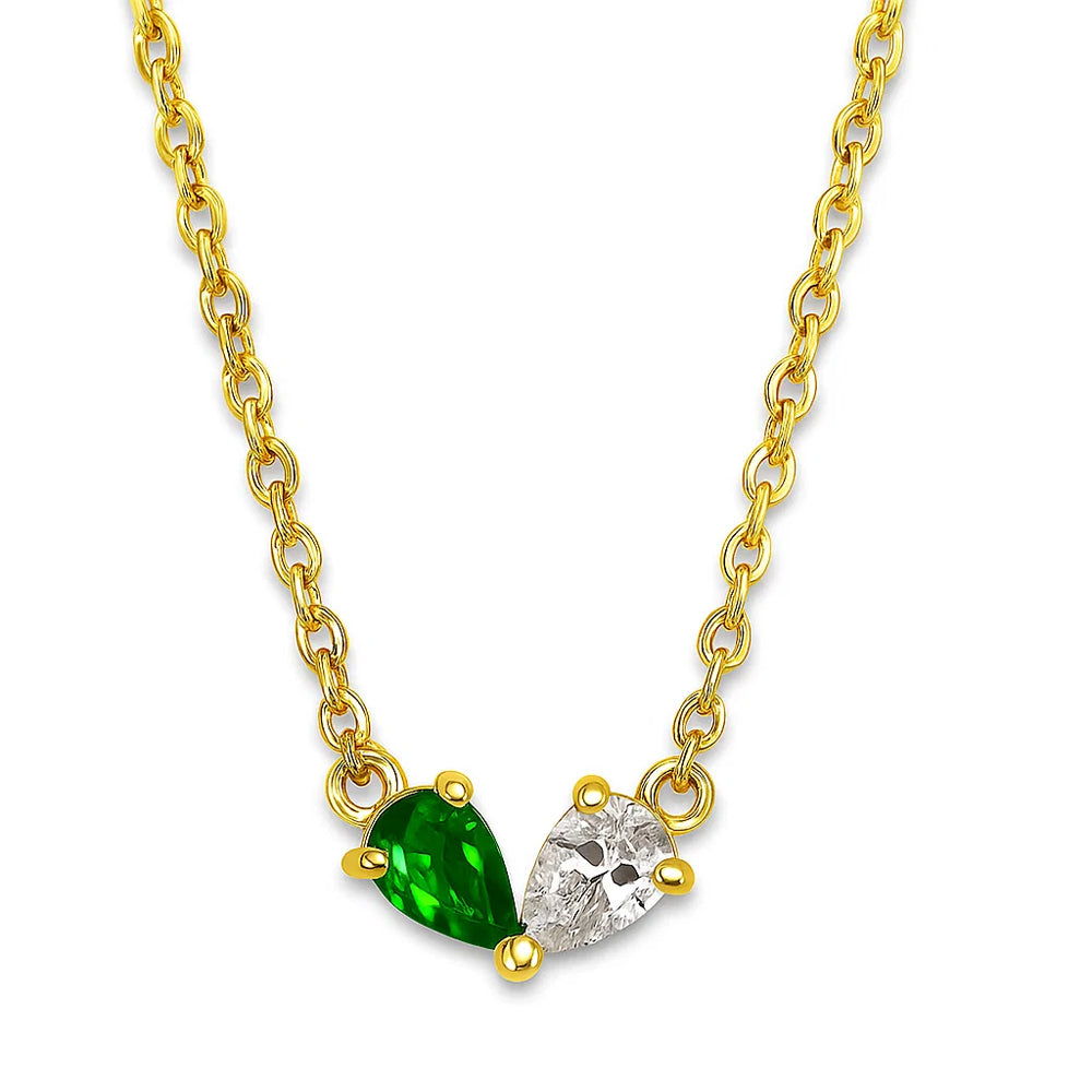 18K Gold Plated Two-Stone Heart Inspired Gemstone Pendant Necklace TGN1013 NM-1042