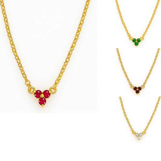 18K Gold Over Brass Three Gemstone Minimalist Style Pendant Jewelry TGN1014 NM-1043