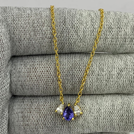 18K Gold Plated Triple Teardrop Gemstone Necklace Fashion Jewelry TGN1015 NM-1044