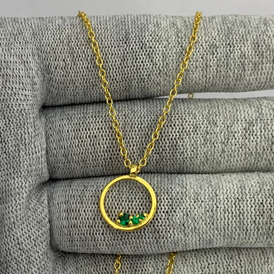 18K Gold Plated Open Circle Necklace Jewelry with Clustered Gemstones TGN1016 NM-1045