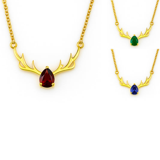 18K Gold Over Brass Antler Birthstone Necklace Jewelry for Women TGN1017 NM-1046