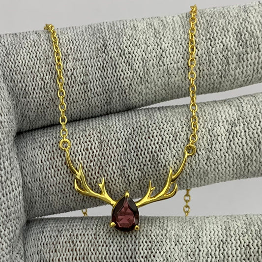 18K Gold Plated Antler Birthstone Necklace Jewelry for Women TGN1017 NM-1046