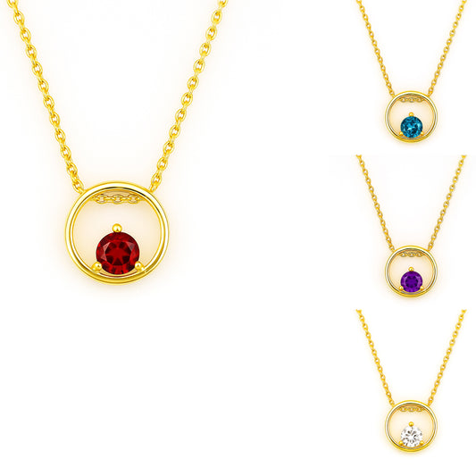 18K Gold Over Brass Round Colorful Gemstone Circle Necklace for Women TGN1018 NM-1047