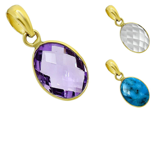 18K Gold Over Brass Oval Gemstone Bezel Pendant Jewelry for Women TGP1001 PM-1001