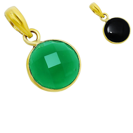 18K Gold Over Brass Green, Black Onyx Round Gemstone Pendant for Women TGP1002 PM-1001