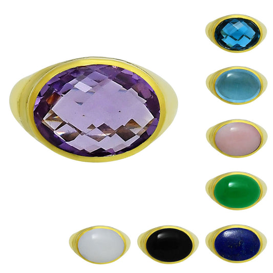 18K Gold Plated Brass Oval Gemstone Statement Ring Jewelry Elegant Style TGR1003 RM-1115