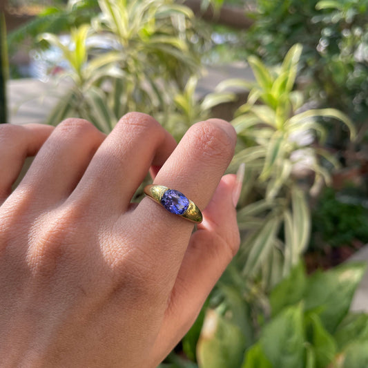 18K Gold Plated Smooth Band Oval Gemstone Statement Ring Jewelry TGR1005 RM-1743
