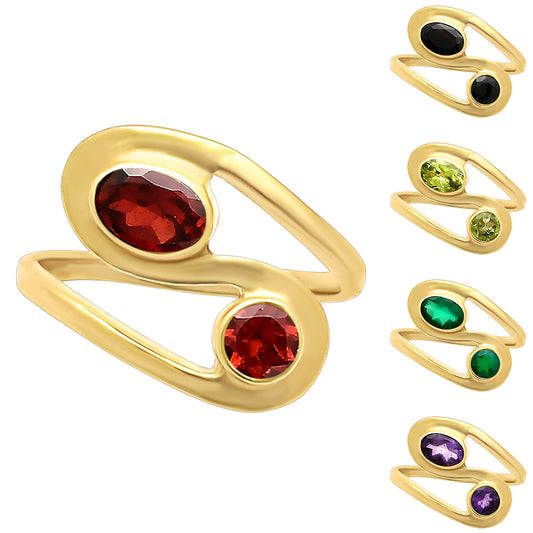 18K Gold Plated Brass Dual Colorful Gemstone Wrap Ring Fashion Jewelry TGR1007 RM-1039