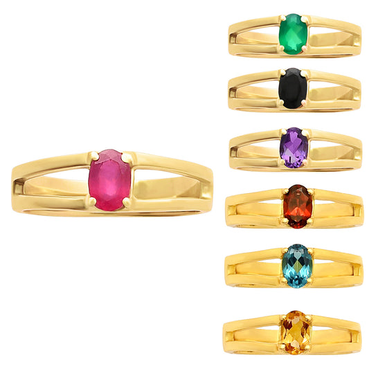 Oval Cut Birth Gemstone Ring in 18K Gold Over Brass Split Shank Design TGR1008 RM-1754