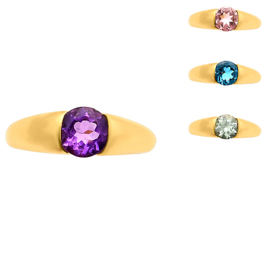 18K Gold Plated Brass Smooth Band Round Gemstone Statement Ring Jewelry TGR1011 RM-1743