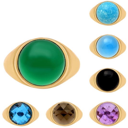 Classic Round Cabochon Gemstone Signet Ring Jewelry 18K Gold Over Brass TGR1013 RM-1115