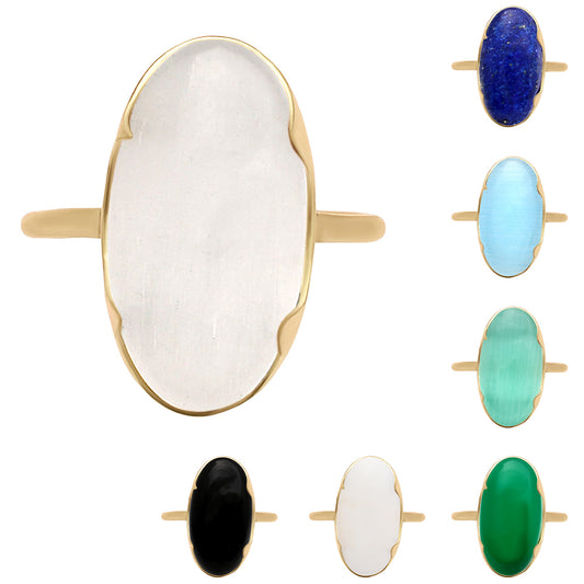 18K Gold Over Brass Long Oval Colorful Gemstone Statement Ring for Women TGR1014 RM-1747