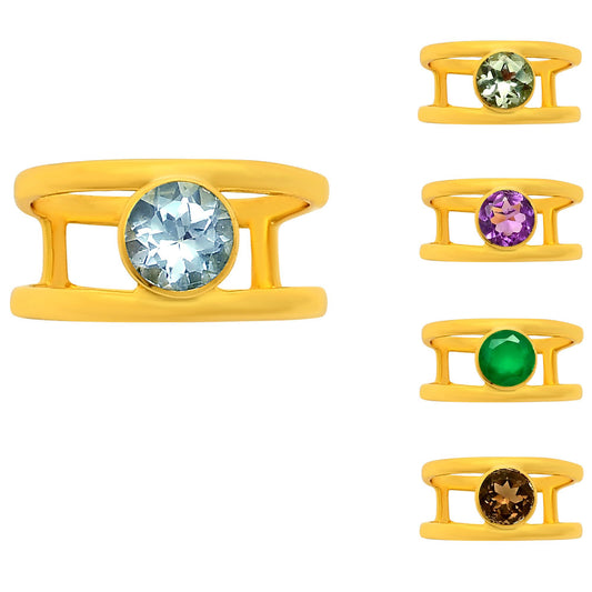 18K Gold Plated Brass Birthstone Two Band Ring in Multi Gemstone Options TGR1018 RM-1750