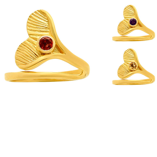 18K Gold Over Brass Mermaid Tail Design Birthstone Ring for Women TGR1020 RM-1070