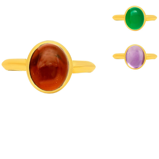 18K Gold Over Brass Cabochon Birthstone Ring Jewelry – Elegant Minimal TGR1023 RM-1004