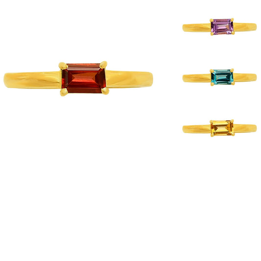 18K Gold Over Brass Baguette Colorful Gemstone Minimalist Stackable Ring TGR1025 RM-1019