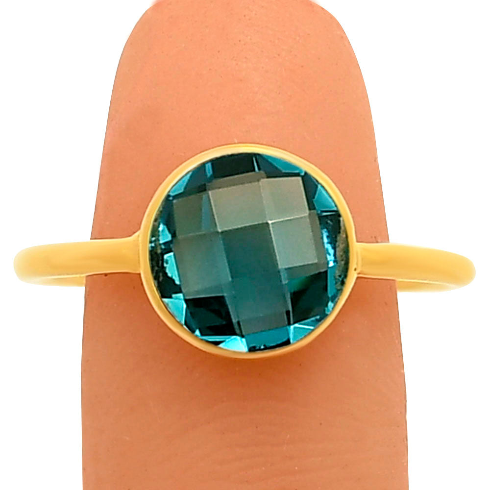18K Gold Plated Brass Faceted Round Stone Ring – Simple Modern Look TGR1026 RM-1753
