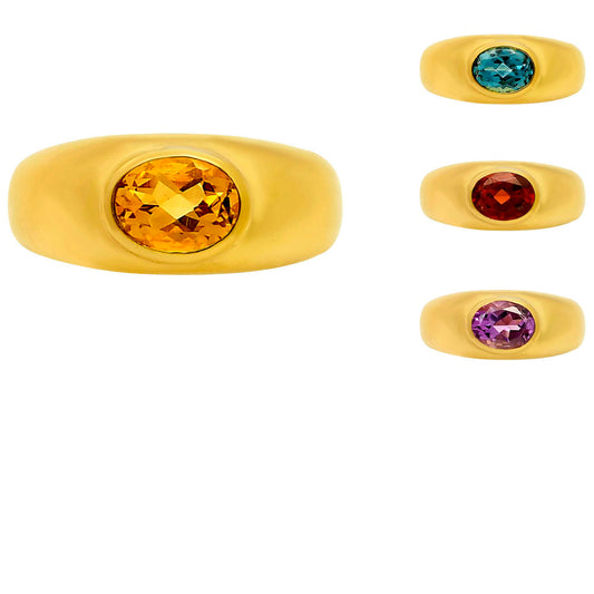 18K Gold Over Brass Oval Gemstone Signet Ring – Bold Statement Style TGR1027 RM-1758