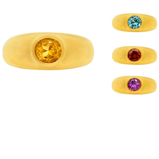 18K Gold Over Brass Round Gemstone Signet Ring – Bold Statement Style TGR1028 RM-1758