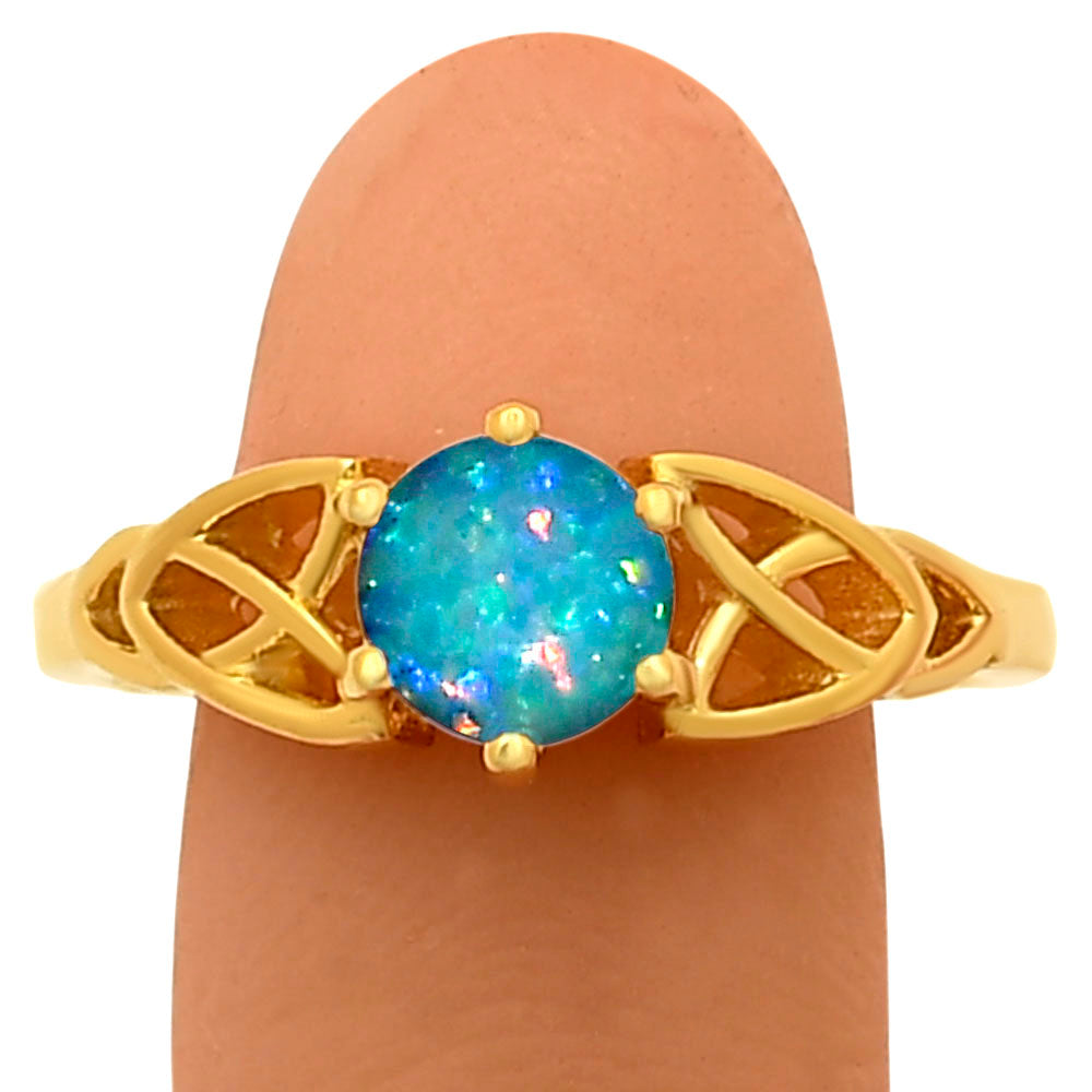18K Gold Plated Brass Celtic Knot Gemstone Ring – Vintage Boho Style TGR1029 RM-1761
