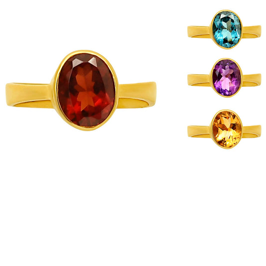 18K Gold Over Brass Oval Birthstone Gemstone Ring Classic Bezel Setting TGR1032 RM-1001