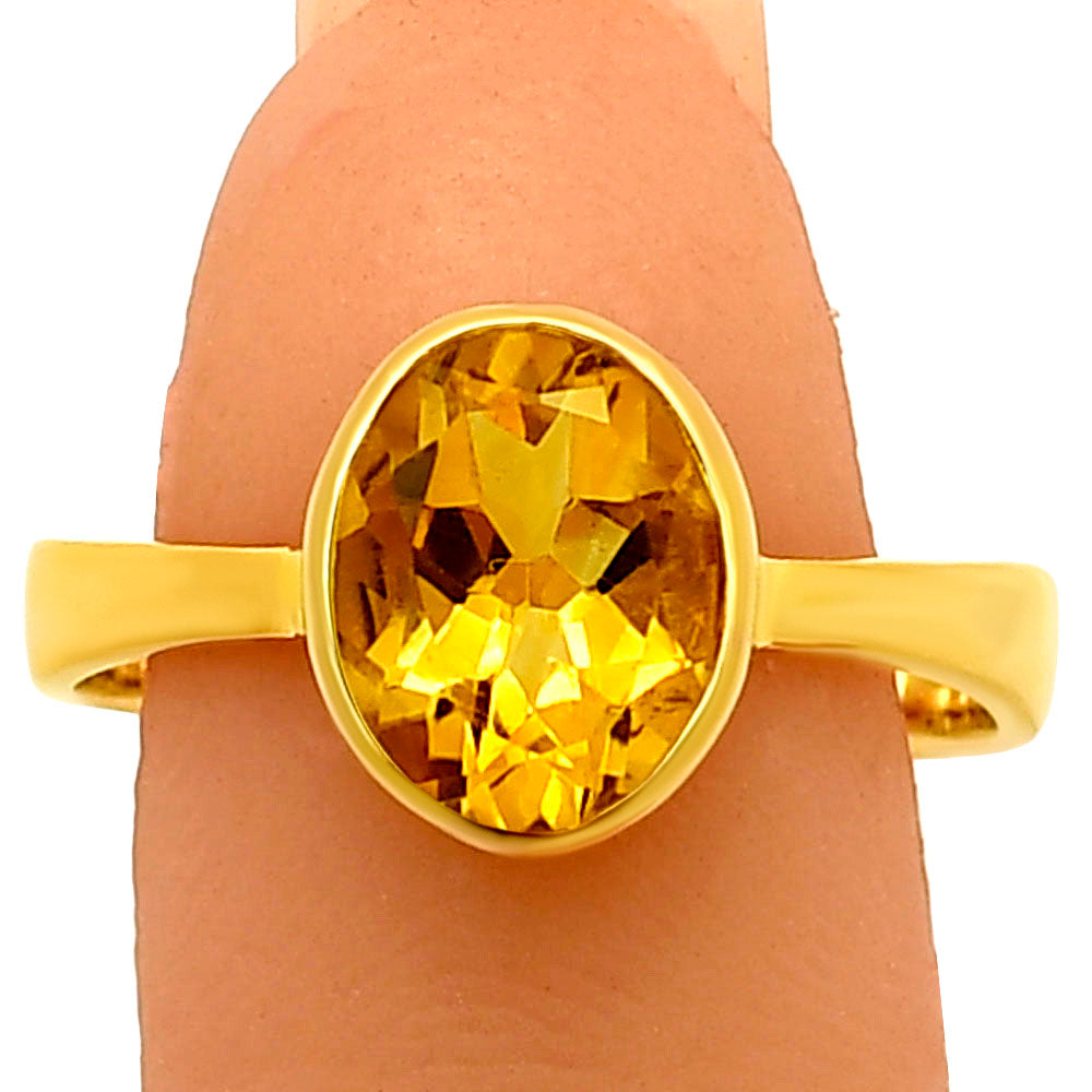 18K Gold Over Brass Oval Birthstone Gemstone Ring Classic Bezel Setting TGR1032 RM-1001