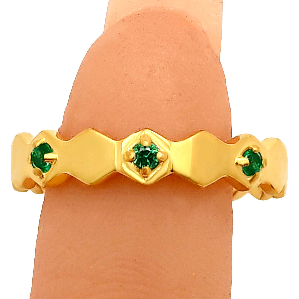 18K Gold Plated Brass Geometric Band Gemstone Ring – Minimalist Stacking TGR1035 RM-1766