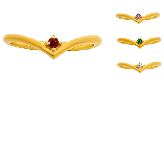 18K Gold Plated V-Shaped Gemstone Ring – Minimalist Stacking Band TGR1038 RM-1768
