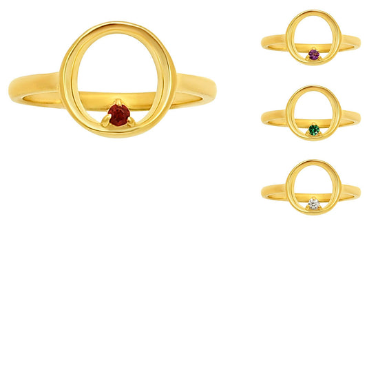 18K Gold Plated Brass Open Circle Gemstone Ring Minimalist Modern Style TGR1039 RM-1769