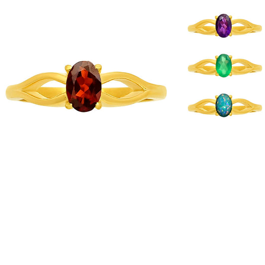 18K Gold Plated Brass Oval Birthstone Ring – Elegant Interlaced Band TGR1040 RM-1763