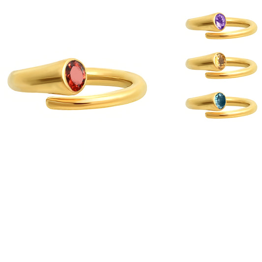 18K Gold Plated Wrap Round Gemstone Ring – Modern Open Band Design TGR1042 RM-1248
