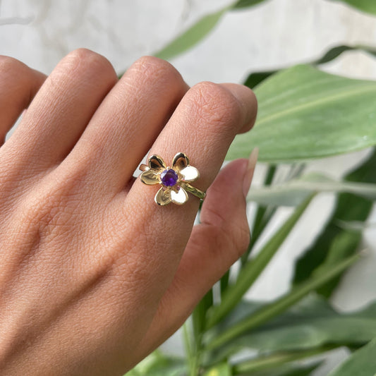 18K Gold Plated Petal Flower Ring with Colorful Round Gemstone TGR1044 RM-1771