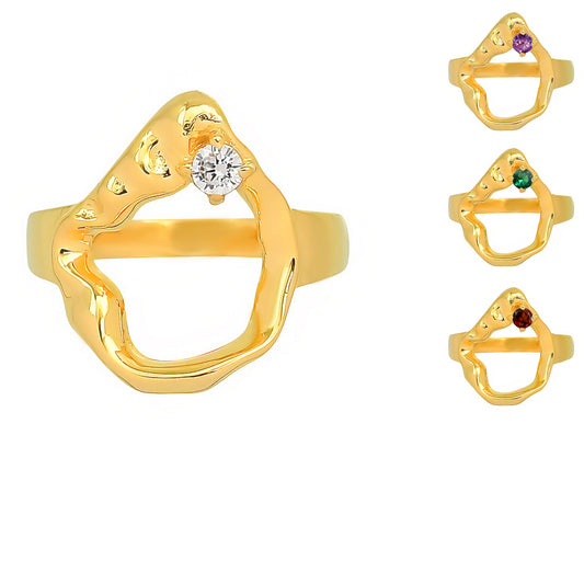 18K Gold Plated Organic Open Shape Gemstone Ring – Modern Art Style TGR1047 RM-1774