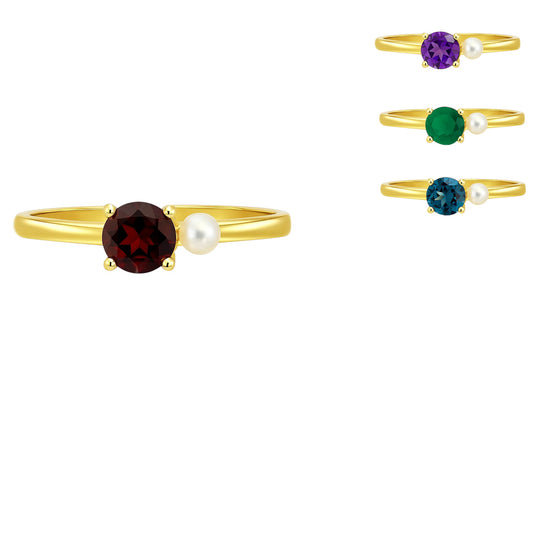 18K Gold Over Brass Pearl and Gemstone Ring – Dainty Stackable Band TGR1050 RM-1776