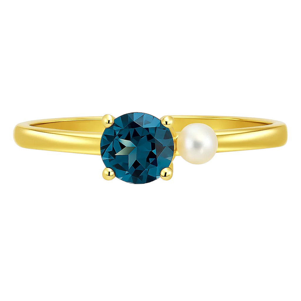 18K Gold Over Brass Pearl and Gemstone Ring – Dainty Stackable Band TGR1050 RM-1776
