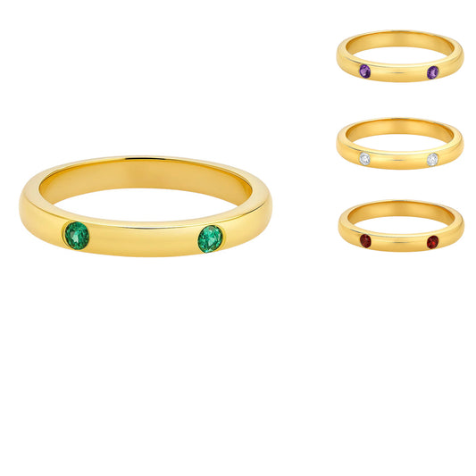 18K Gold Plated Brass Double Stone Band Ring – Minimalist Stacking Style TGR1053 RM-1780