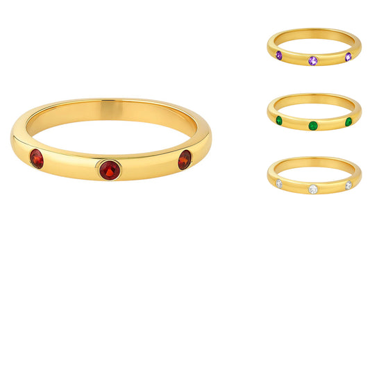 18K Gold Plated Brass Three Stone Band Ring – Minimalist Stacking Style TGR1054 RM-1780