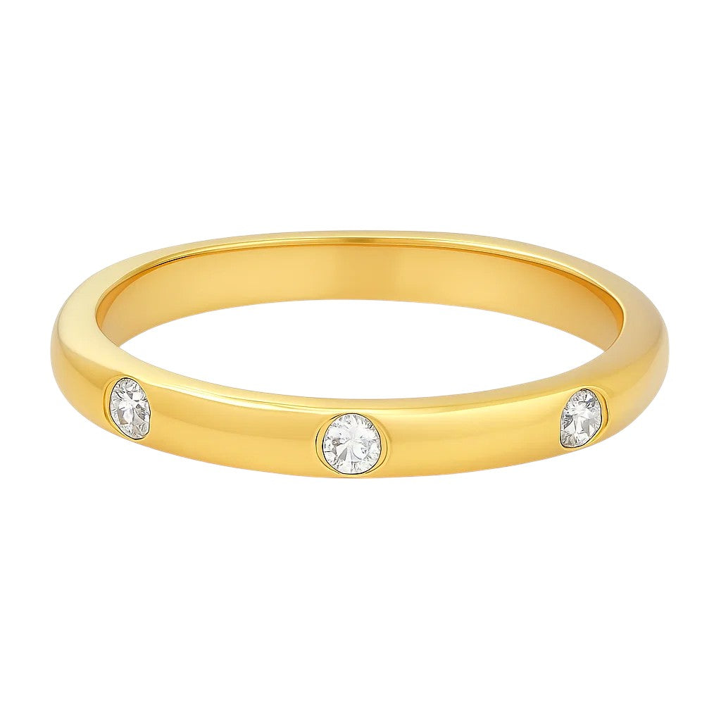 18K Gold Plated Brass Three Stone Band Ring – Minimalist Stacking Style TGR1054 RM-1780