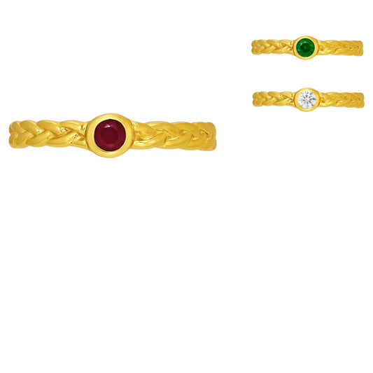 18K Gold Plated Brass Braided Gemstone Ring – Dainty Boho Stackable Band TGR1056 RM-1063