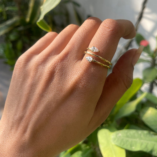 18K Gold Plated Double Pear Wrap Ring – Dainty Gemstone Adjustable TGR1058 RM-1781