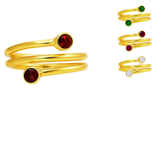 18K Gold Plated Spiral Wrap Double Stone Adjustable Minimalist Ring TGR1063 RM-1185