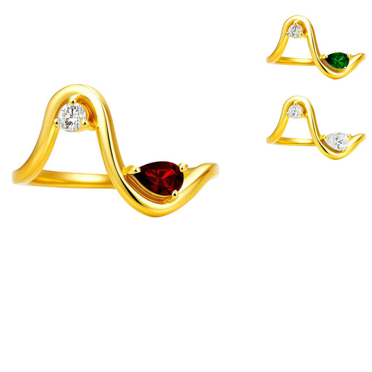 18K Gold Plated Fluid Wave Ring with CZ Accent – Trendy Modern Jewelry TGR1064 RM-1786