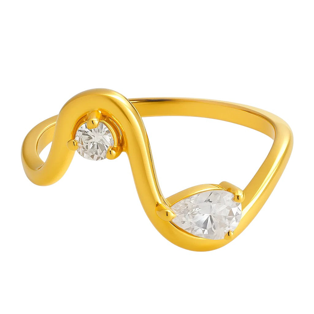 18K Gold Plated Fluid Wave Ring with CZ Accent – Trendy Modern Jewelry TGR1064 RM-1786