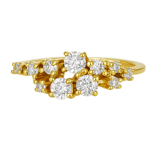 18K Gold Plated Cluster Halo Ring with Round CZ Multi-Stone Design TGR1068 RM-1789