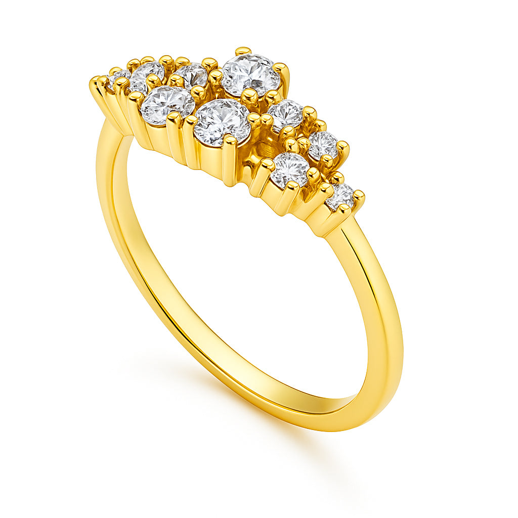 18K Gold Plated Cluster Halo Ring with Round CZ Multi-Stone Design TGR1068 RM-1789