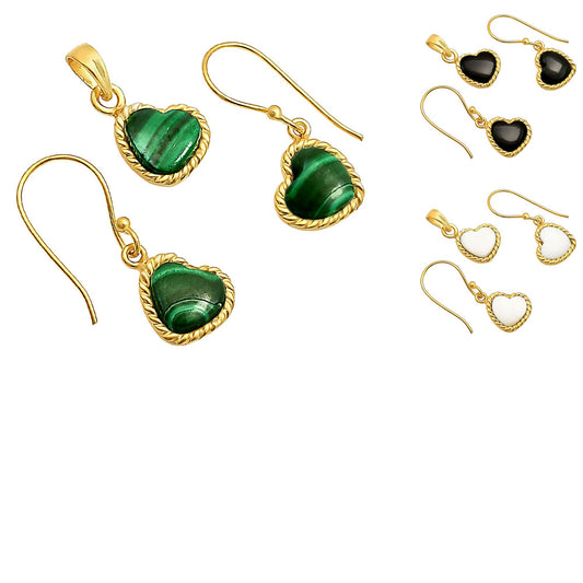 18K Gold Over Brass Heart Gemstone Pendant & Earring Set for Women TGT1003 TM-1025